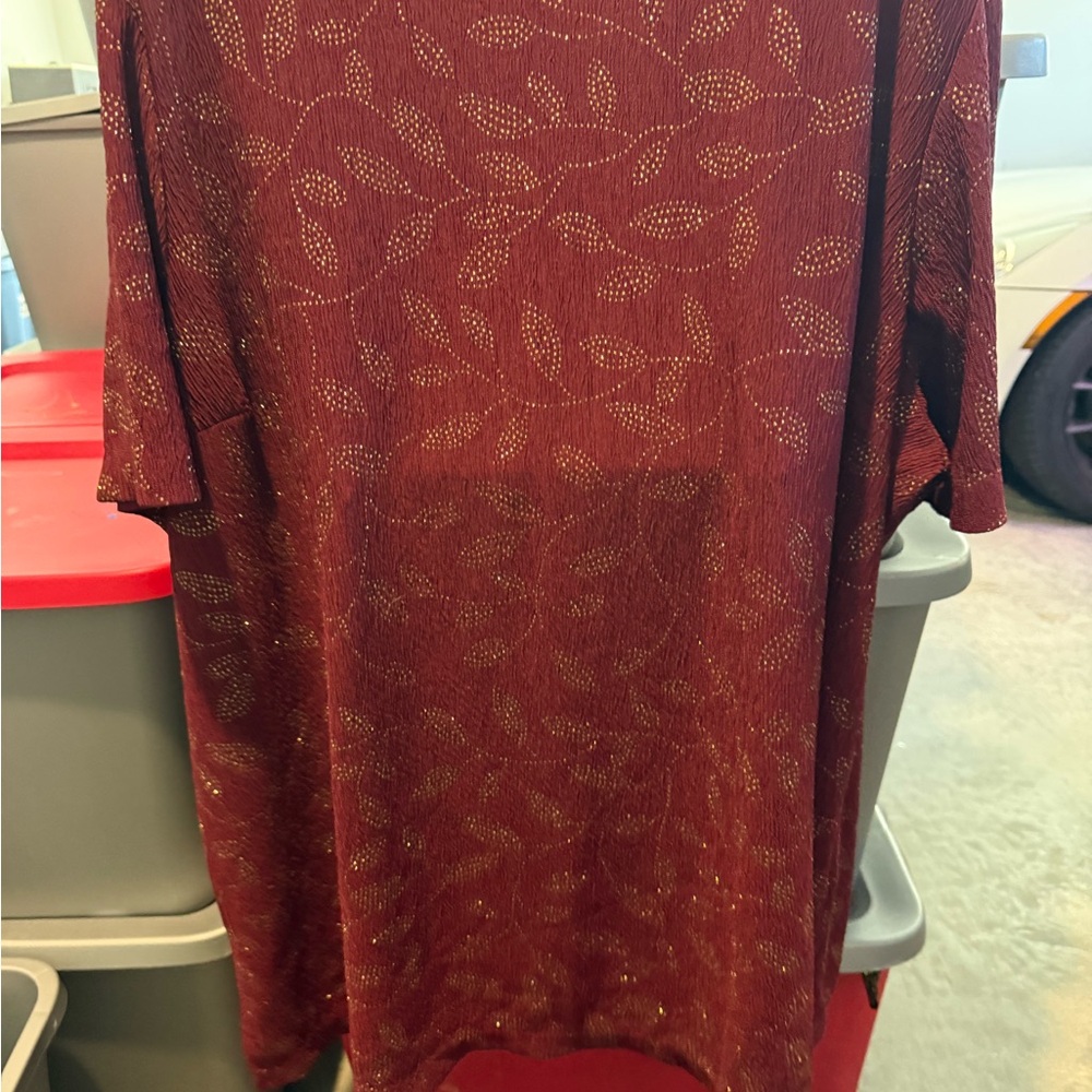 Liz Baker Burgundy Metallic Leaf Print Blouse